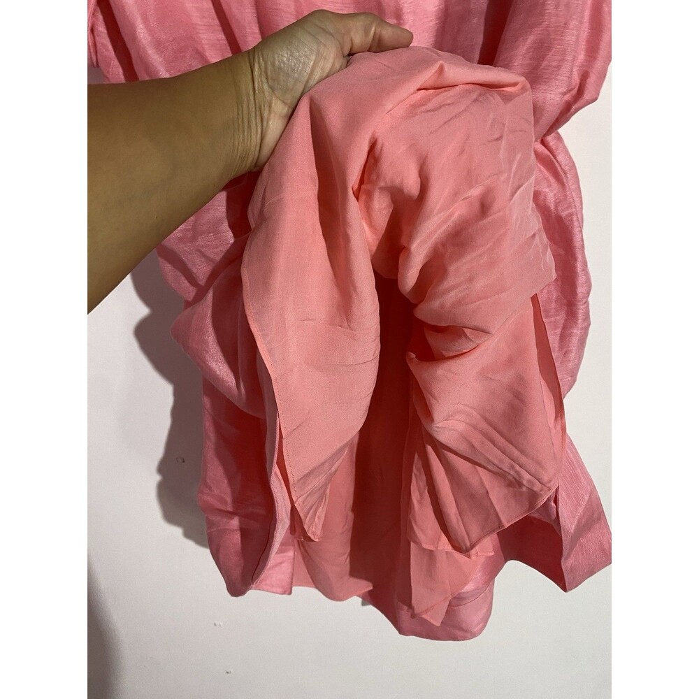 Vineyard Vines Dress 14 Cayman Pink Puff Sleeves Back Cutout Feminine Linen Silk - Picture 5 of 15